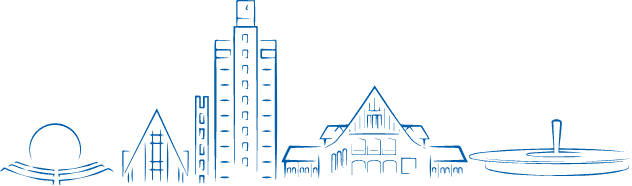 Imagem seção de de busca do site, contém ilustrações de pontos turísticos de Londrina com a cor principal (azul) da Imobiliária Veneza - PR